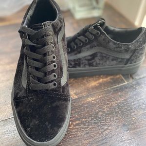 Black on black velvet/leather vans